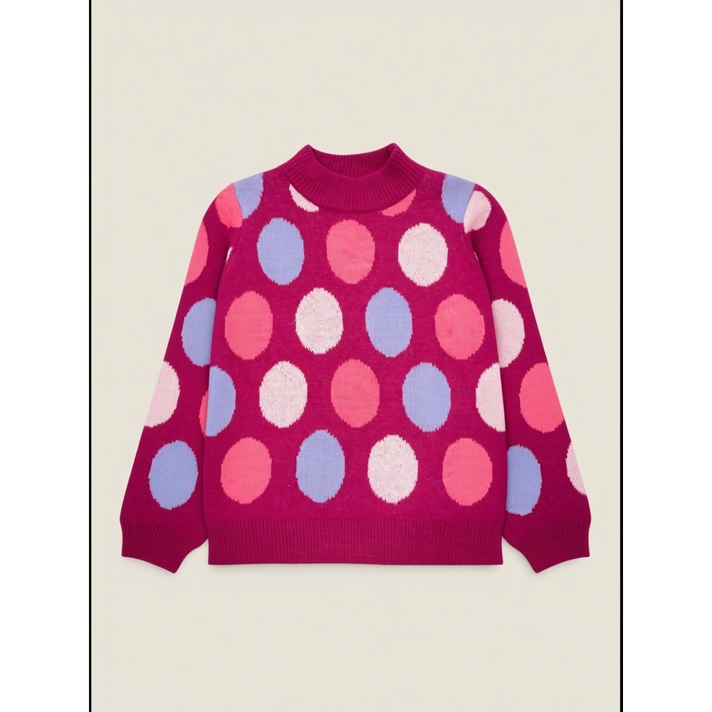 Jodifl Womens Polka Dot Mock Neck Wool Blend Sweater Magenta Pink H21386 Small